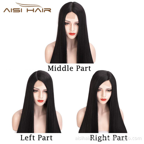Aisi Hair Hotselling Cheap Wholesale Vendor Long Silky Straight Natural Wave Black Wig For Black Women Synthetic Hair Wigs